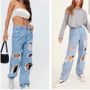 Urban Outfitters BDG High Rise Loose Baggy Oversized Distress Wide Leg Jeans 28